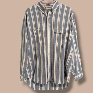 Ralph Lauren X Chaps Frontier Vintage Blue Striped Button-Down Shirt LG Preppy